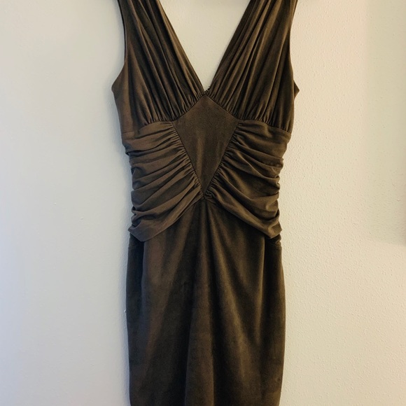 Bebe Faux Suede Olive Bodycon Dress - Picture 3 of 8